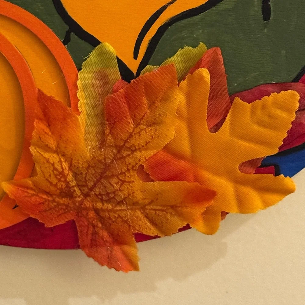 HAND CRAFTED- hand painted Autumn Scarecrow Wall Decor with Pumpkin and Leaves
